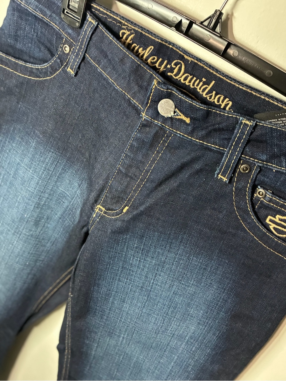 Harley-Davidson Women's Dark Blue Bootcut Jeans with Contrast Stitching - Picture 5 of 8